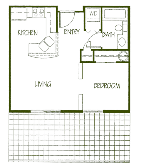 Floor plan for 1 bed, 1 bath, 470 sqft